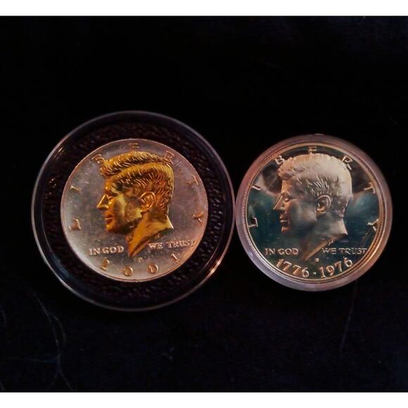 1 40% Silver Cameo Kennedy & 1 24k Gold & .999 Silver Plated 2001 Kennedy 1/2 $ - Picture 3 of 4